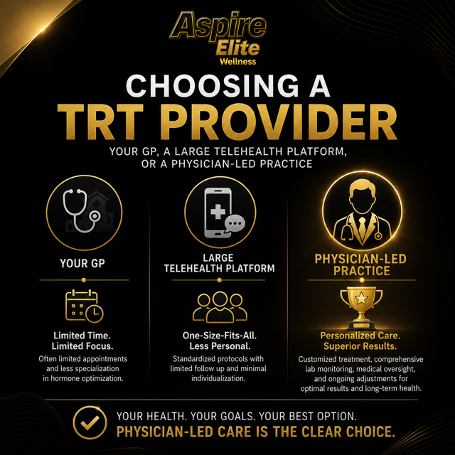 Choosing a TRT Provider: Your GP, a Large Telehealth Platform, or a Physician-Led Practice